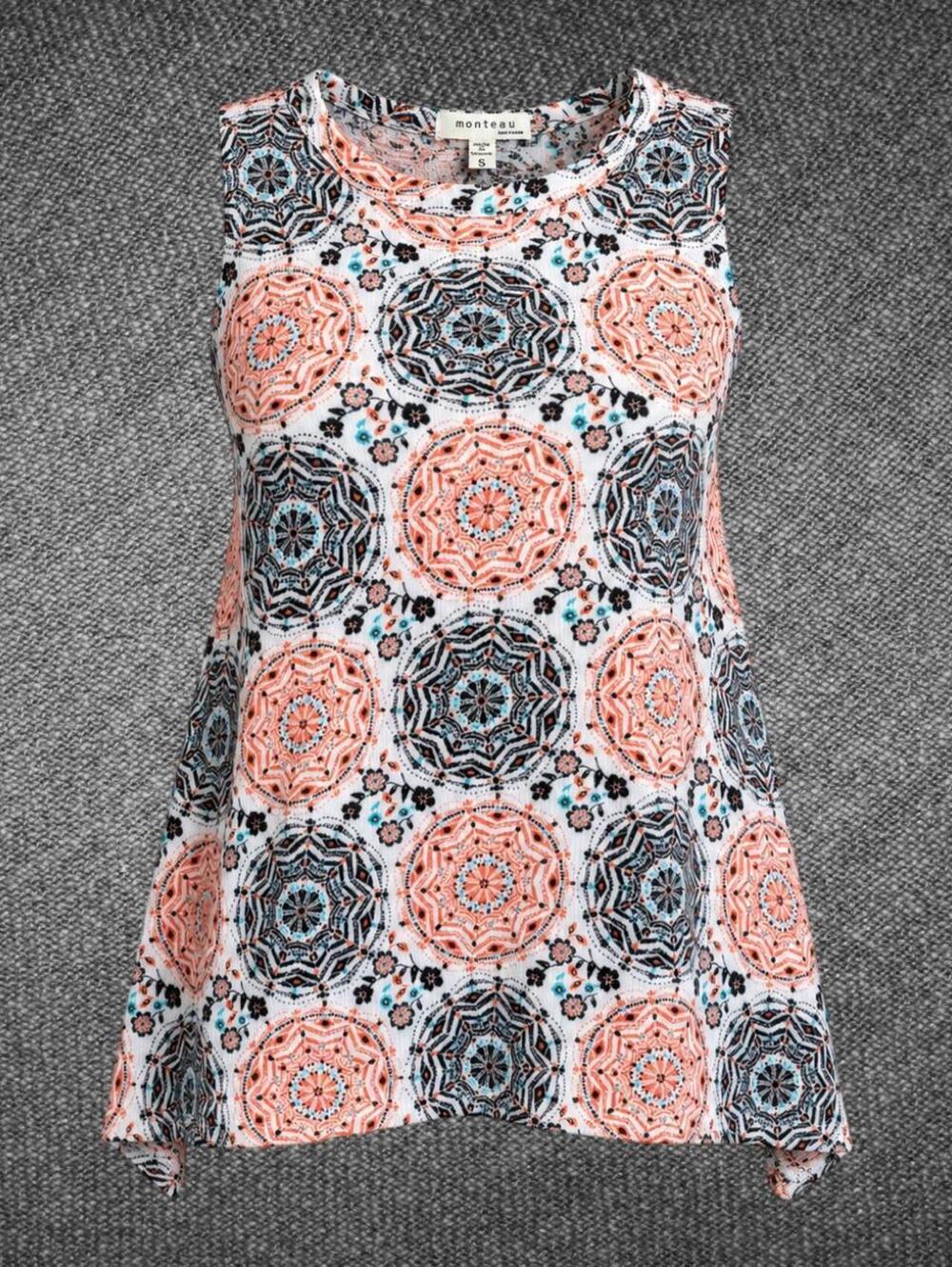 Monteau Size S Boho Medallion Print Handkerchief Top